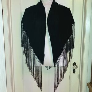 Jones NY Vintage Black velvet long tassled shawl